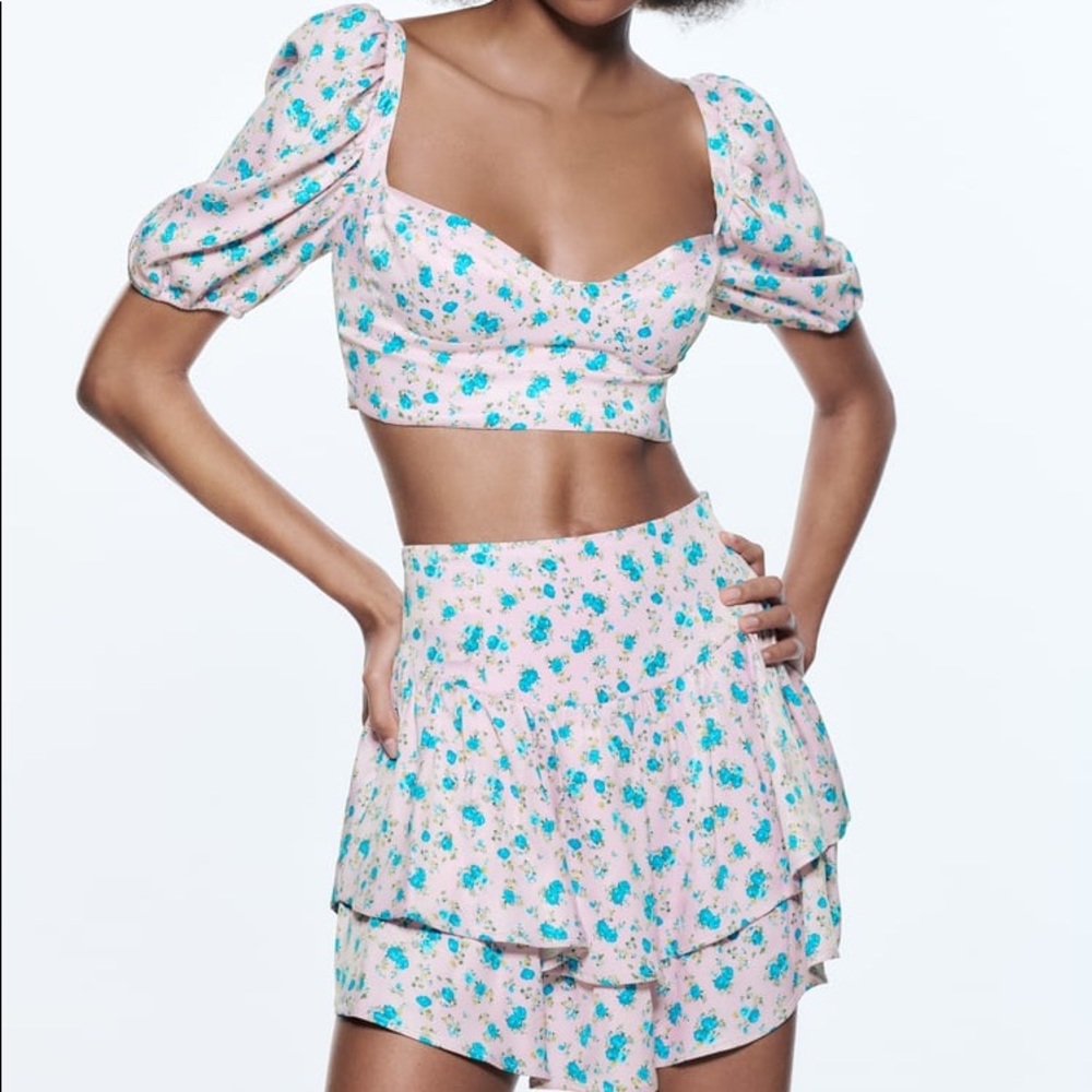 Zara Floral Print Satin Effect Corset Top - Picture 3 of 14